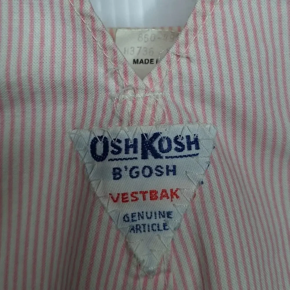 Vintage OshKosh B'Gosh Vestbak Bib Overalls Girls Pink White Stripe USA 24 mo